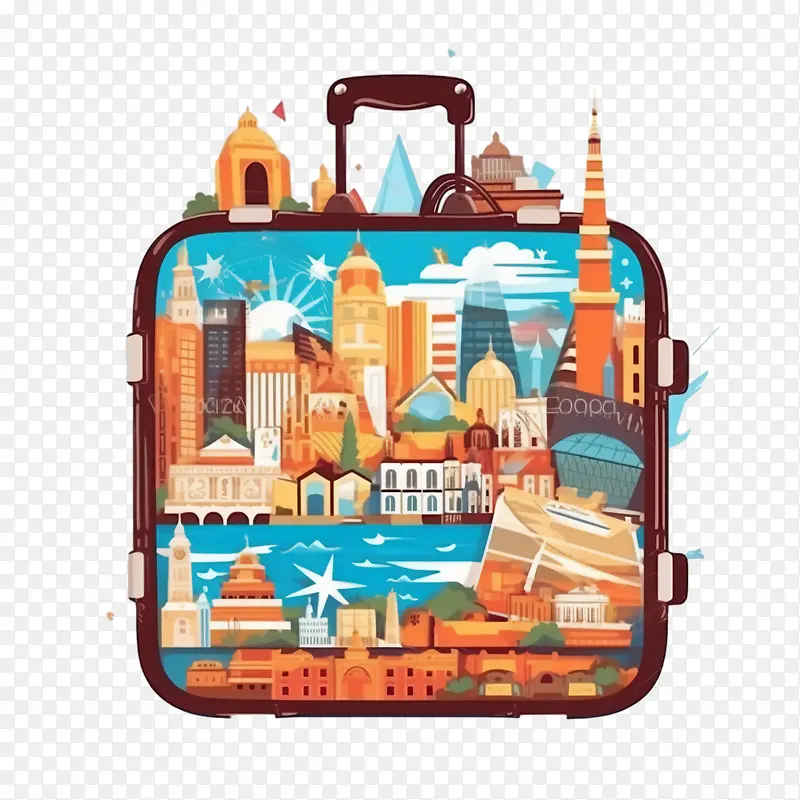 旅行-旅行手提箱旅行城市天际线