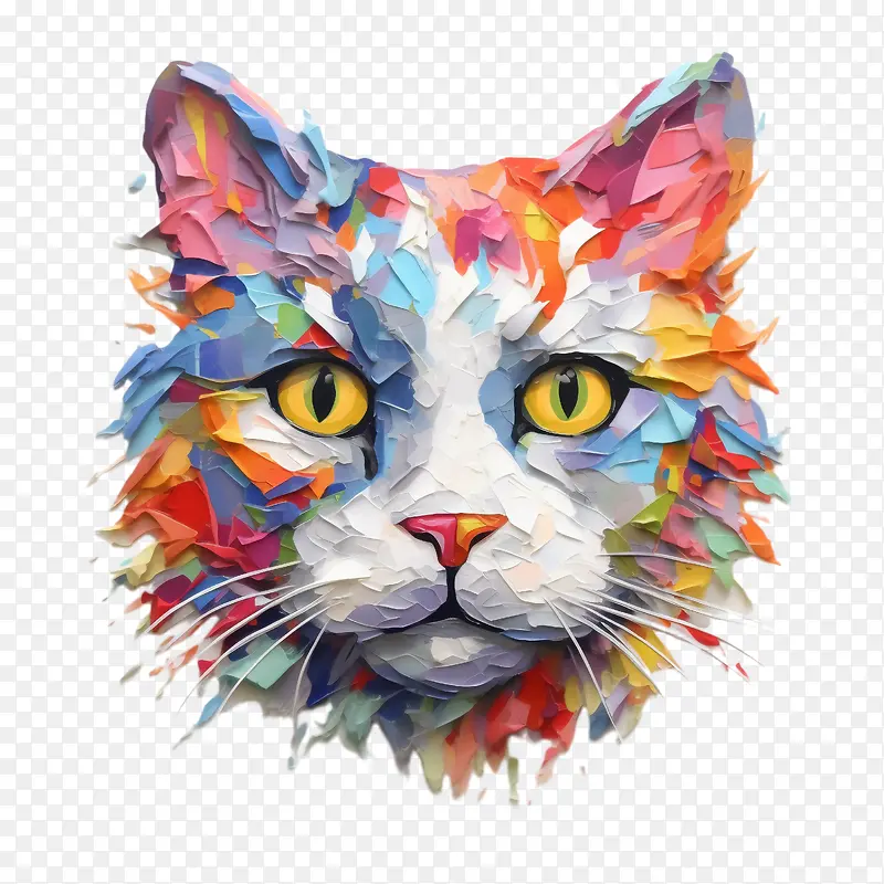 猫-猫多彩猫拼贴混合媒体