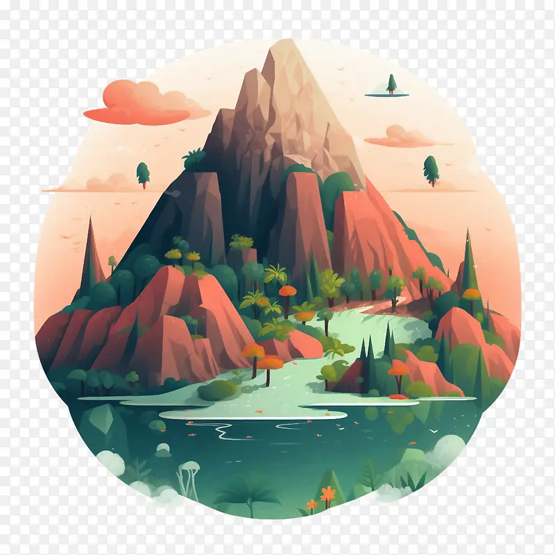 火山-火山山风景森林湖