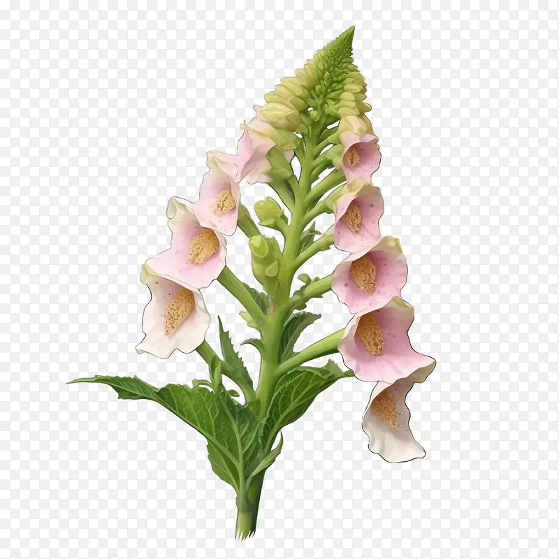 毛地黄花-毛地黄花粉红色的花朵叶茎