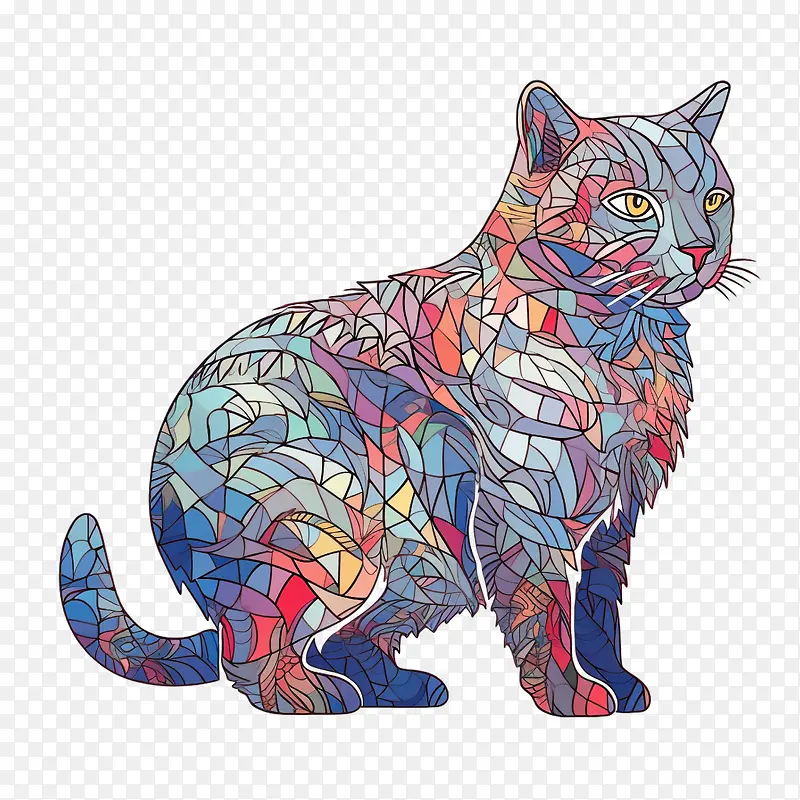 手绘猫-手绘猫猫彩色玻璃多彩异想天开