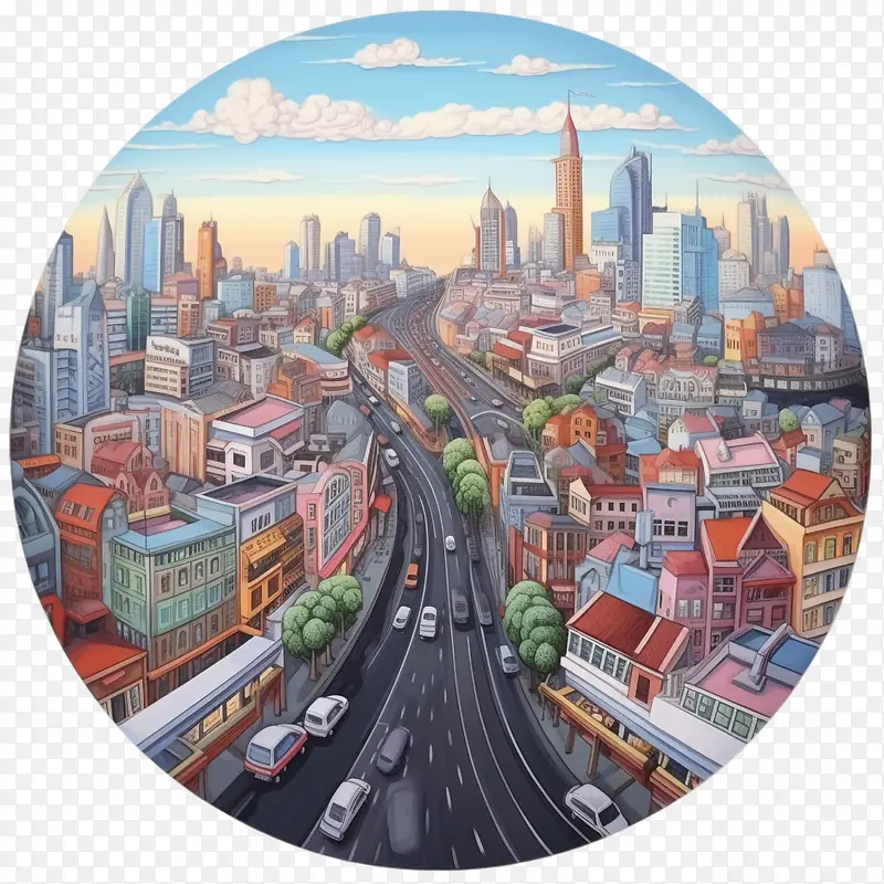 城市-城市摩天大楼城市景观繁忙的街道市中心