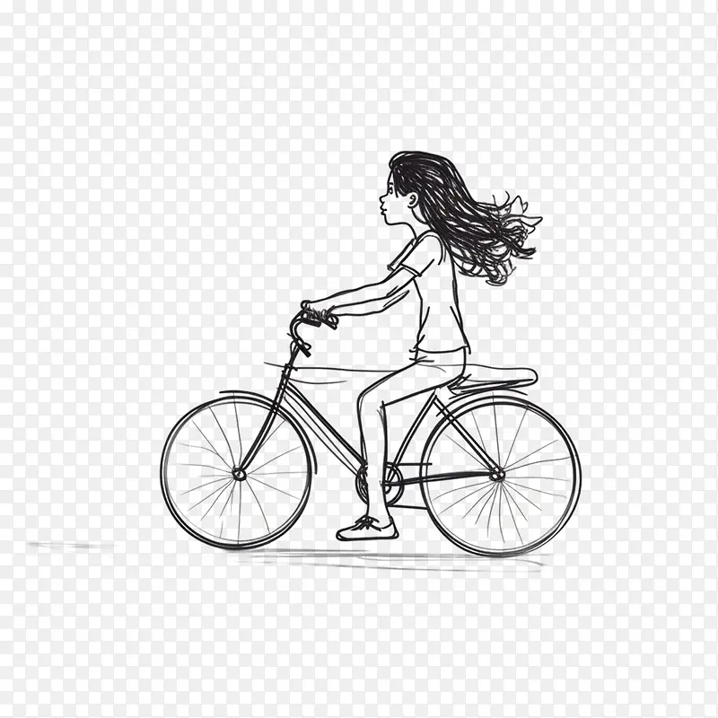 女孩骑自行车-女孩骑自行车马黑白女孩自行车