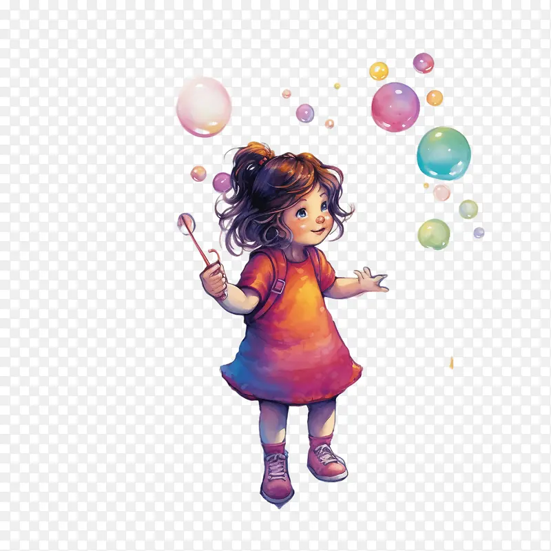 泡泡-泡泡女孩水彩七彩泡泡