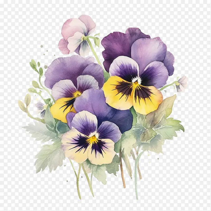 三色堇花-三色堇花花束三色堇水彩花