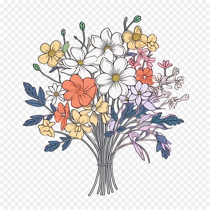 花-花手绘鲜花花束鲜花多彩