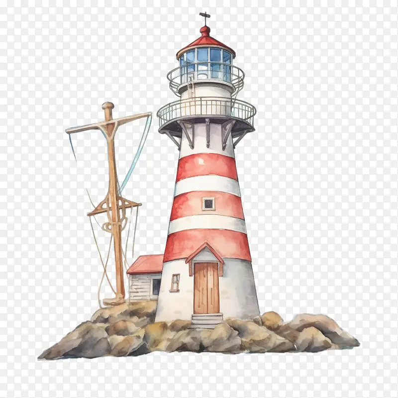 灯塔-灯塔灯塔水彩沿海海滨