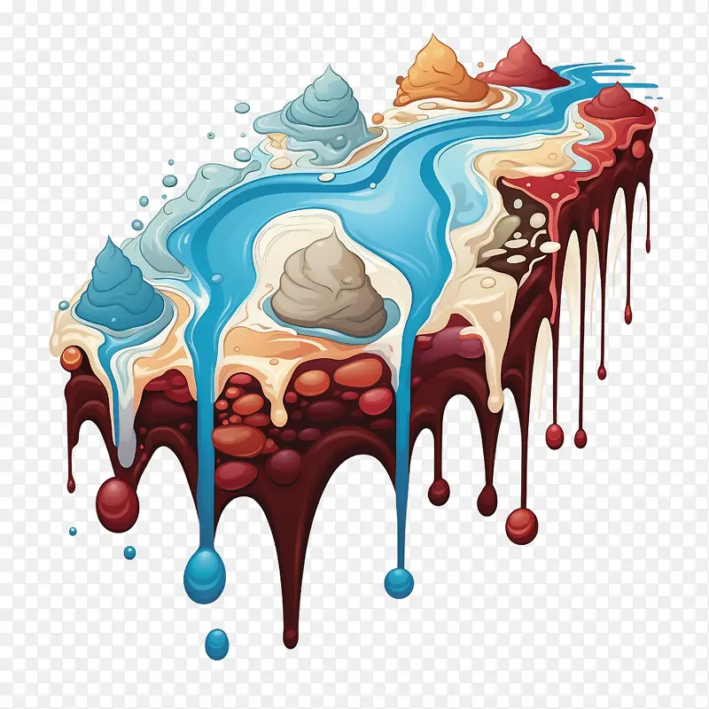 融化的冰淇淋-融化的冰淇淋层滴水水彩山