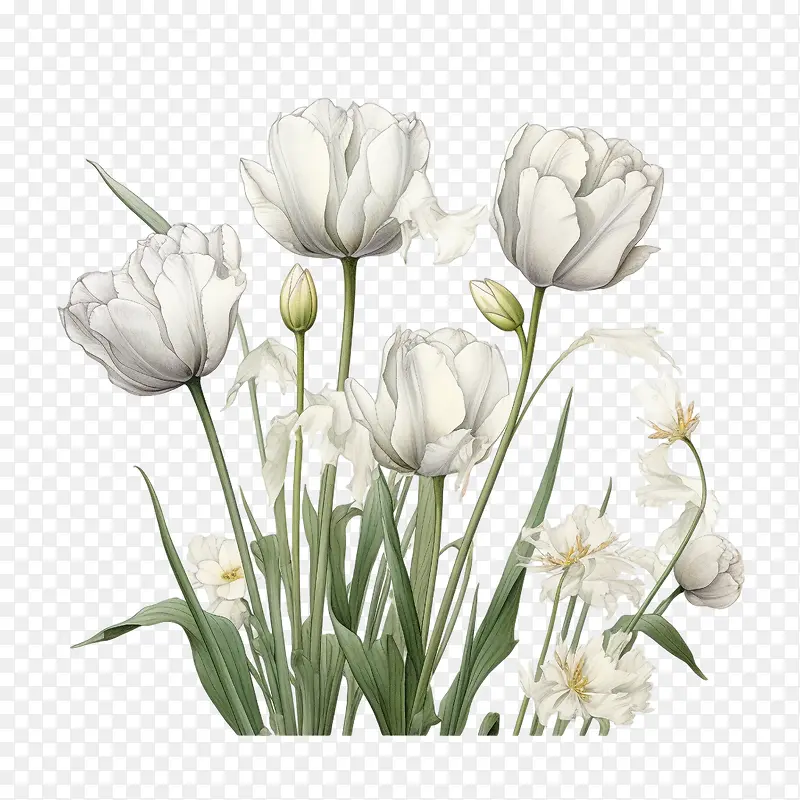 郁金香-郁金香郁金香白色的花朵春天的花园