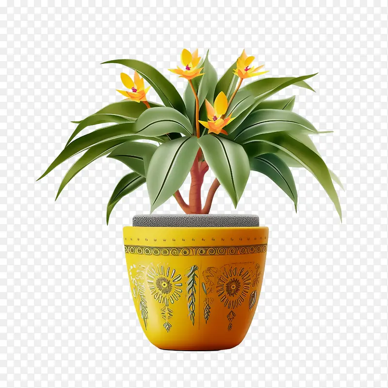 植物间盆栽黄色盆栽花卉植物