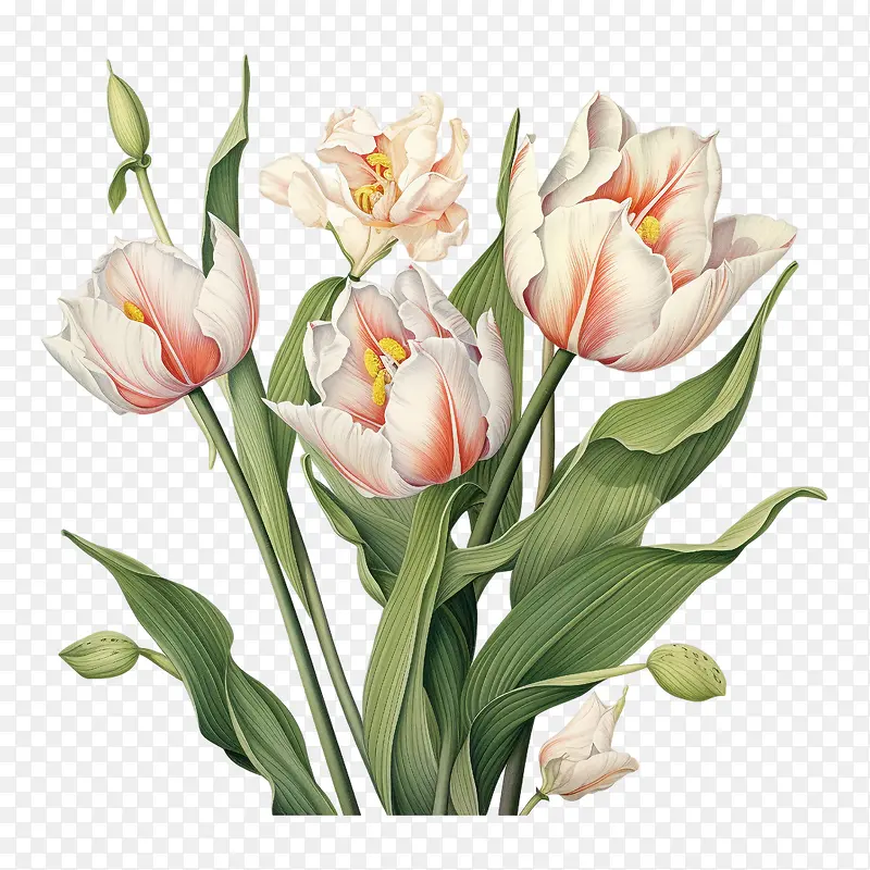 郁金香-郁金香郁金香白色粉红色的花朵