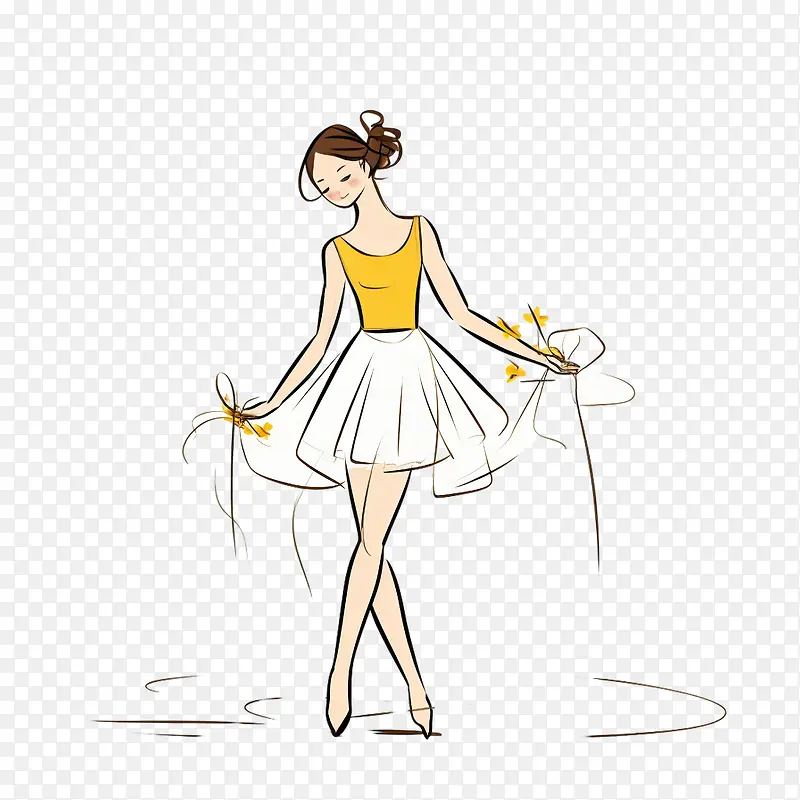 跳舞的女孩-跳舞的女孩手绘女孩舞者女人白色连衣裙