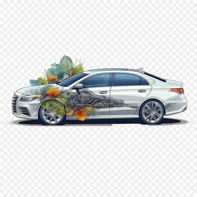 汽车-汽车轿车白色水彩抽象艺术