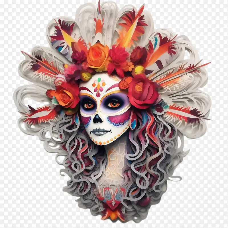 skelitacalaveras-skelitacalaveras头骨糖头骨脸部彩绘羽毛