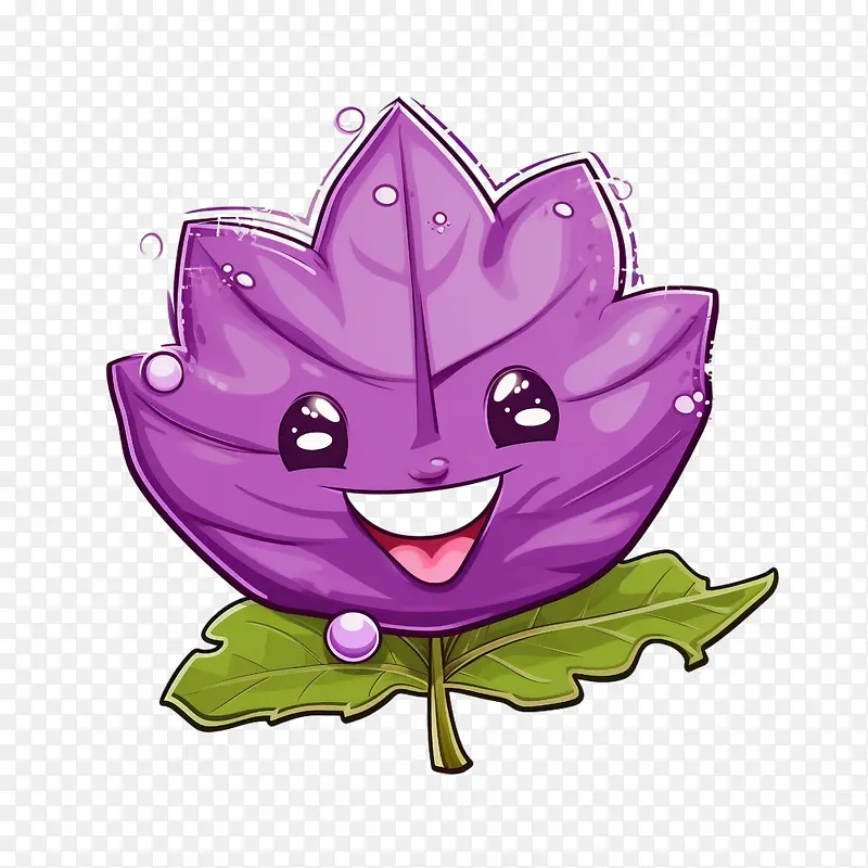 紫色卡通-紫色卡通花紫色微笑叶子