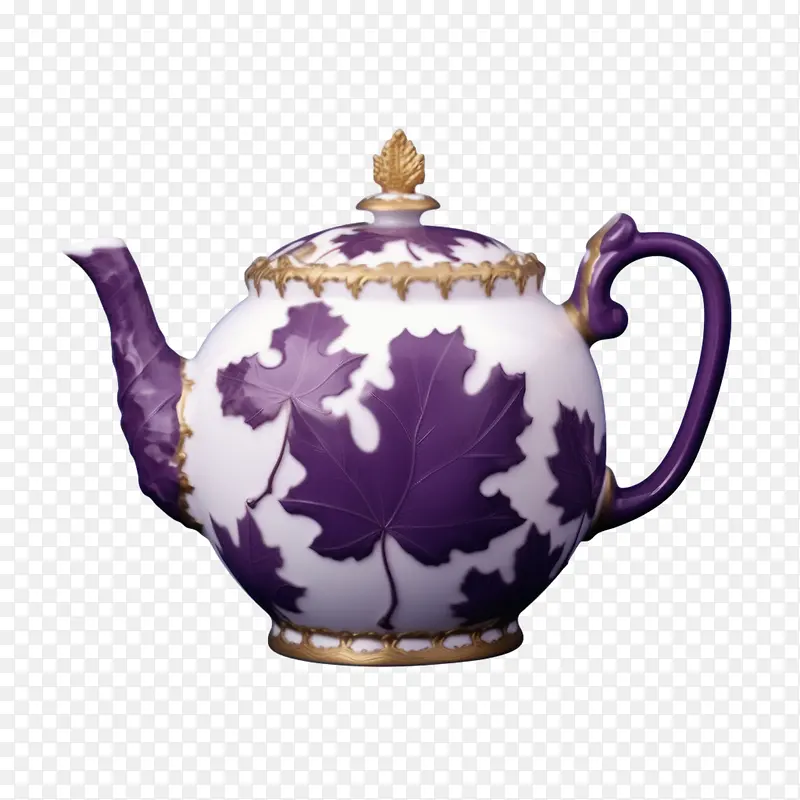茶壶-茶壶紫色茶壶镀金叶设计