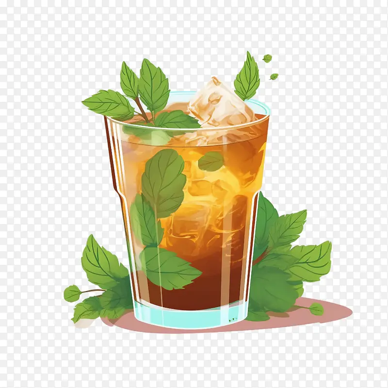 冰茶-冰茶冰茶薄荷叶玻璃
