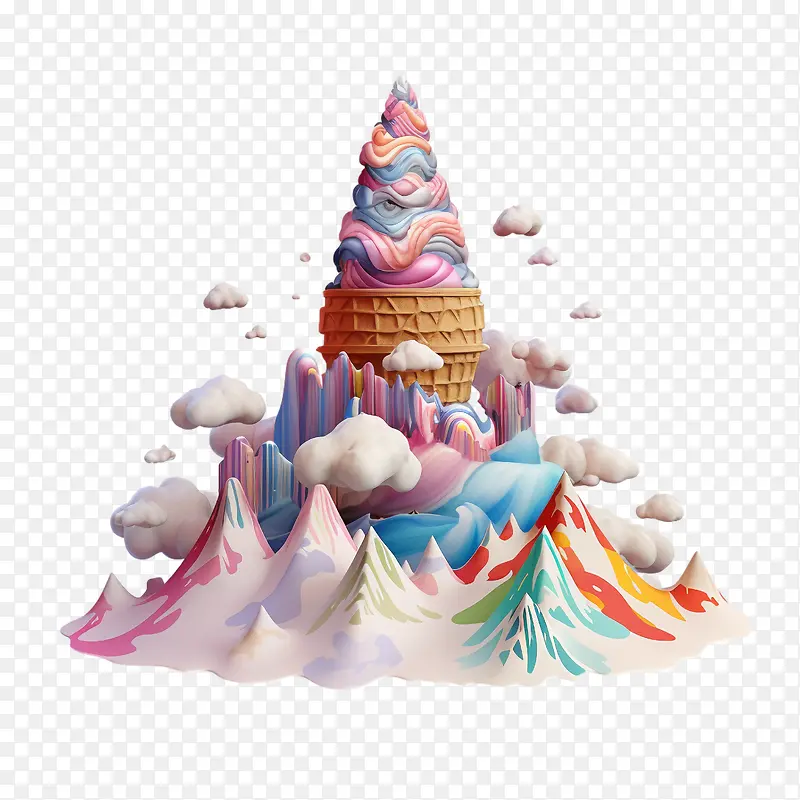 冰淇淋山-冰淇淋山冰淇淋甜筒异想天开的卡通糖果