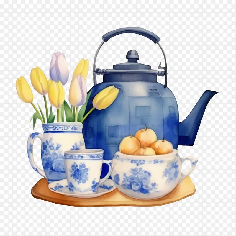 茶壶-茶壶蓝色茶壶杯郁金香