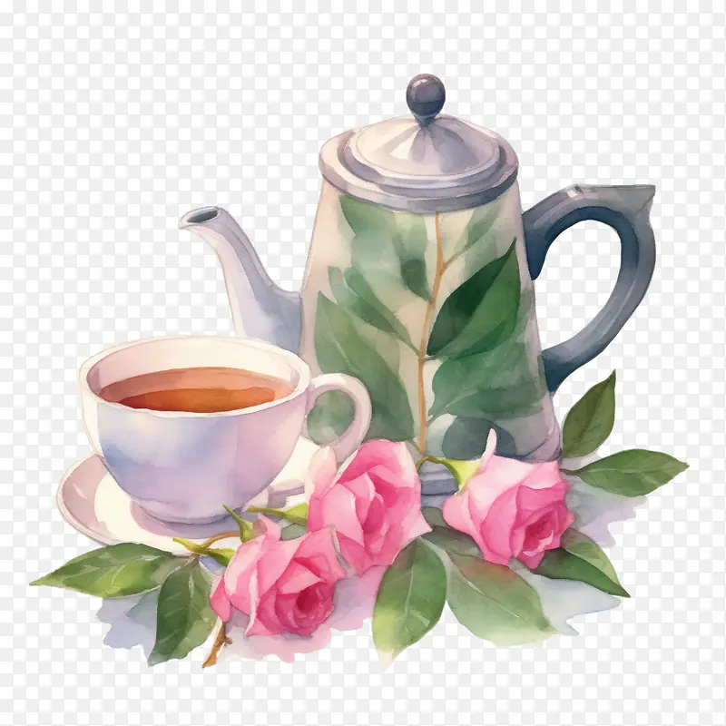茶壶-粉红玫瑰