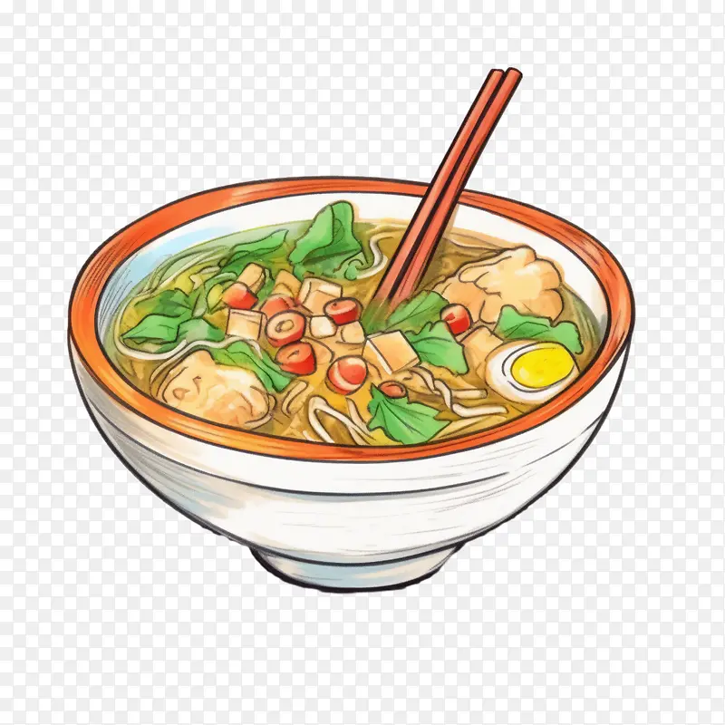面条-面条汤面条筷子碗