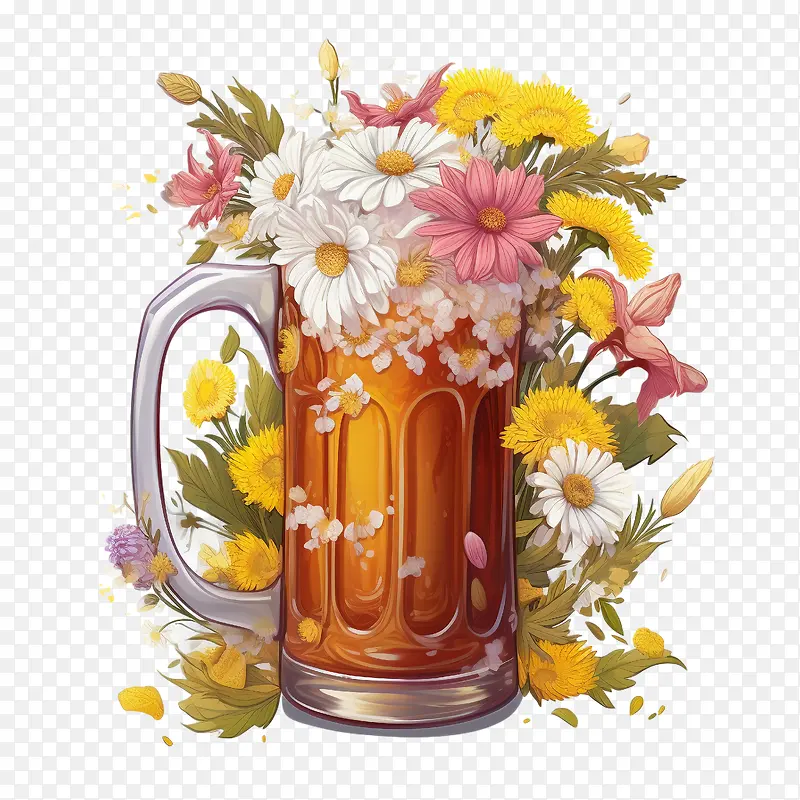 啤酒-啤酒啤酒杯啤酒花雏菊