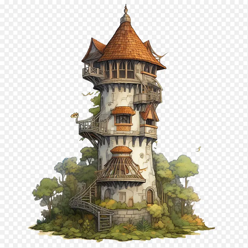巫师塔-巫师塔城堡高大的木结构建筑