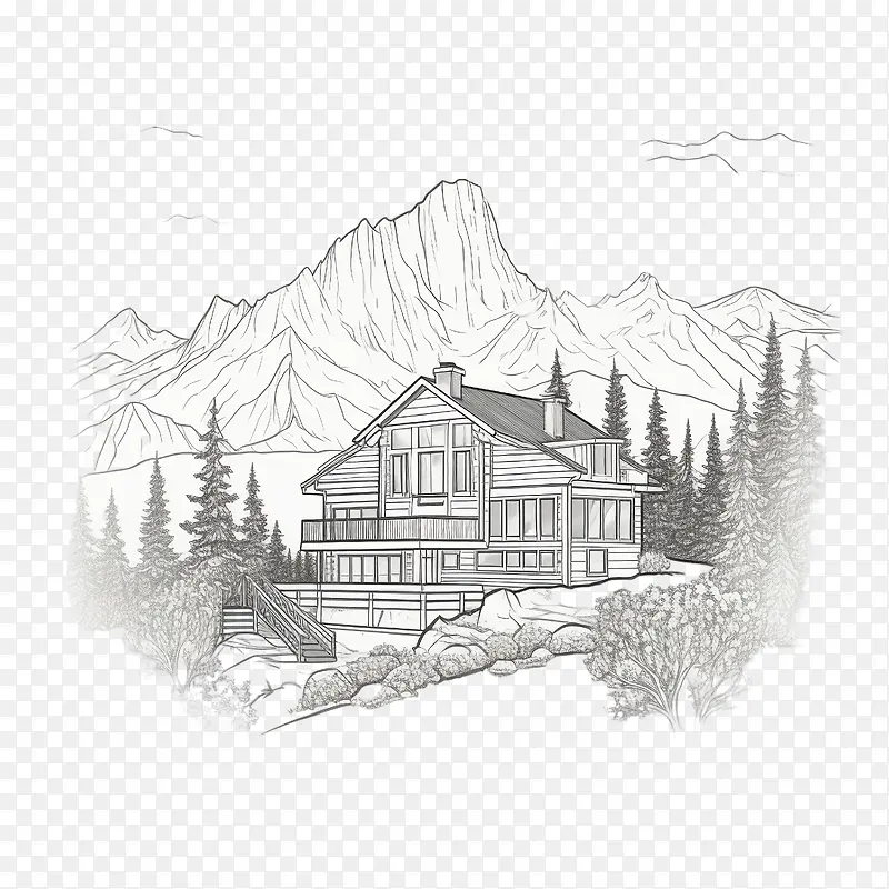 房子-房子山间小屋山树木
