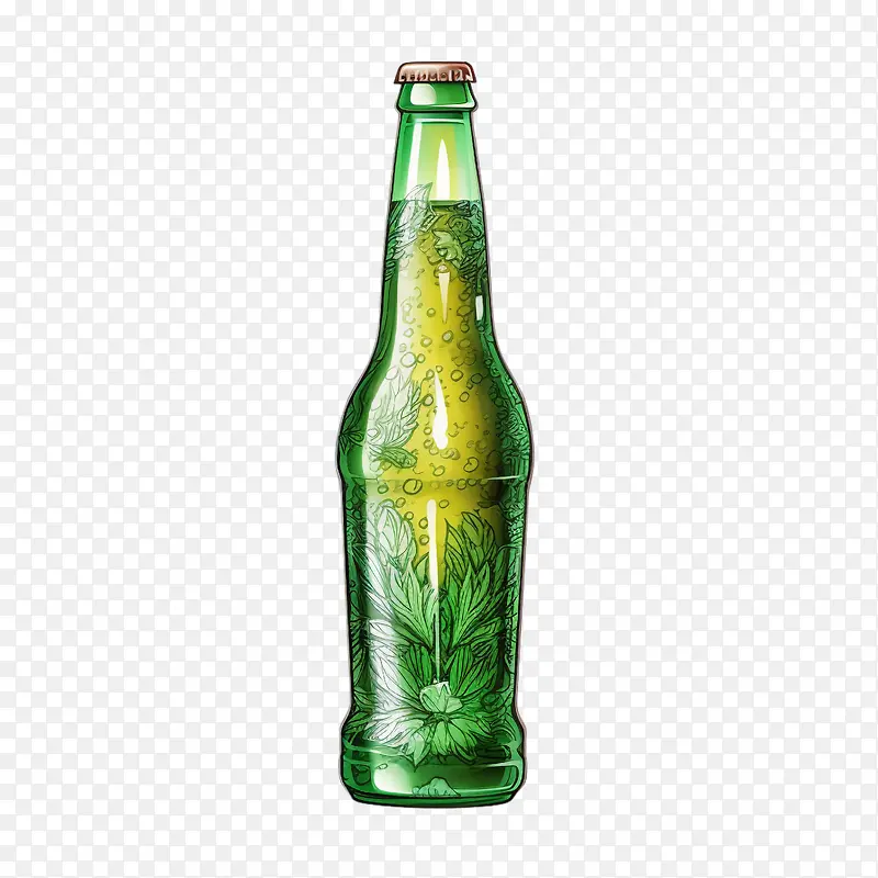 啤酒瓶-啤酒瓶深绿色瓶子液体