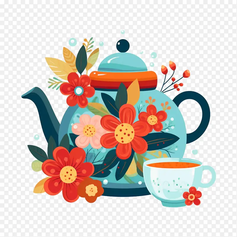 茶壶-茶壶茶壶鲜花茶叶茶杯