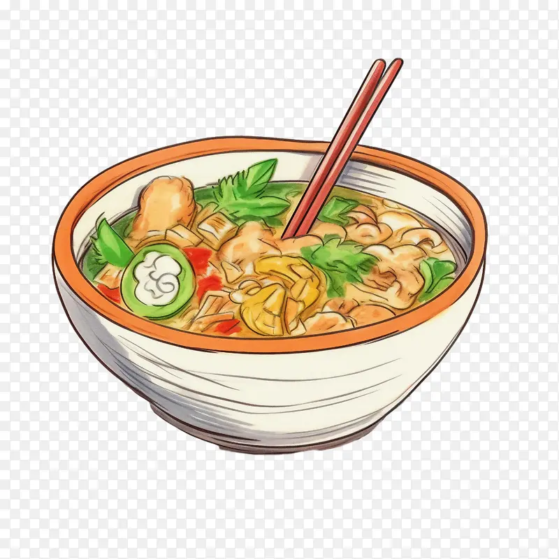 面条-面条汤面条鸡肉西兰花