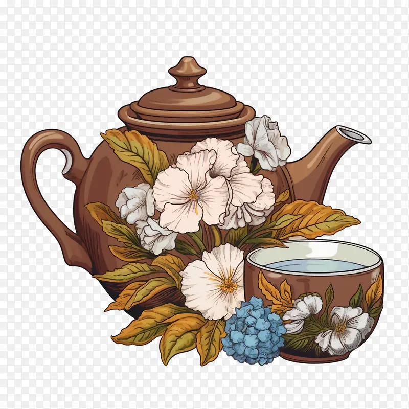 茶壶-茶壶茶壶茶叶茶杯鲜花