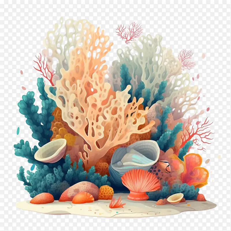 珊瑚礁-珊瑚礁海洋珊瑚贝壳海藻