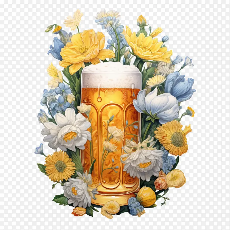 啤酒-啤酒啤酒玻璃花黄色