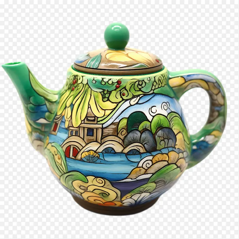 茶壶-茶壶茶壶陶瓷绿色黄色