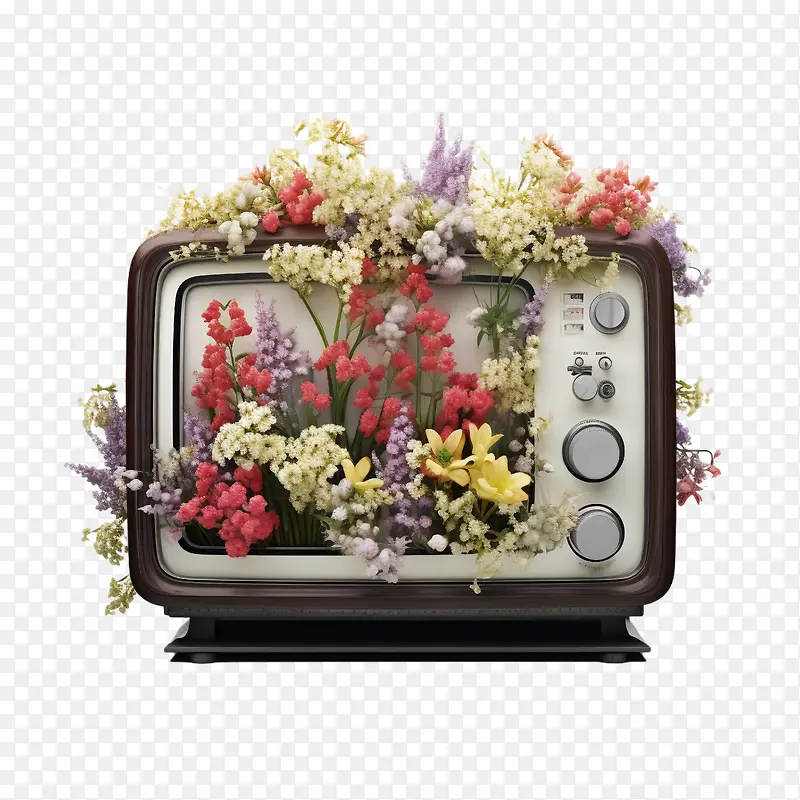 旧电视-旧电视电视复古鲜花花束