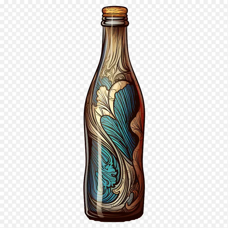 啤酒瓶-啤酒瓶棕色波浪破碎的玻璃液体