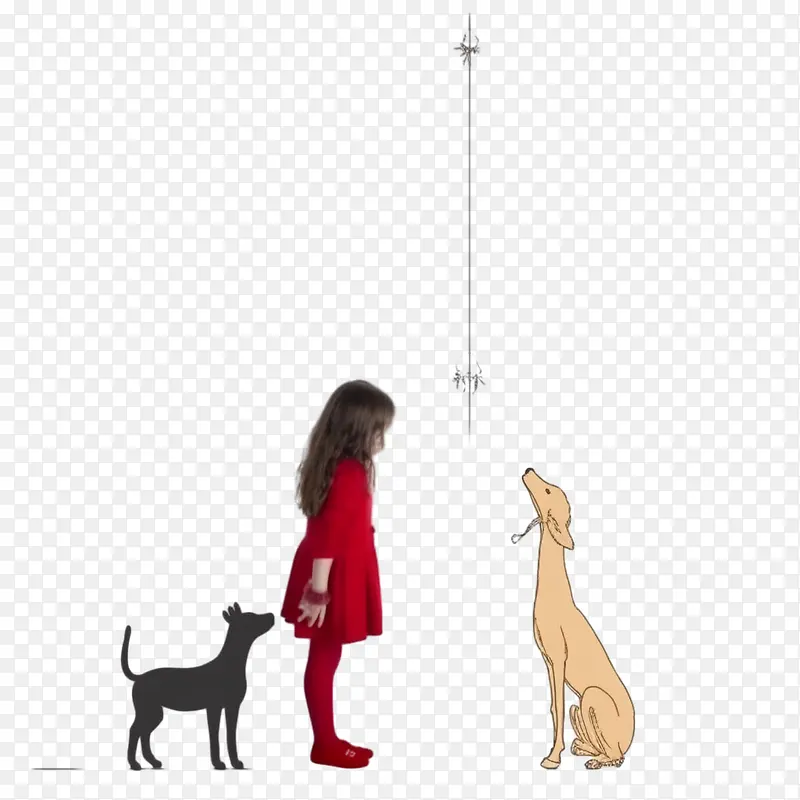 女孩-女孩狗猫女孩红色连衣裙