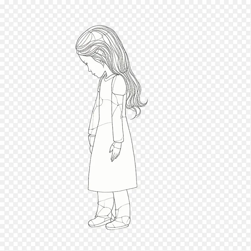 一根线女孩-白色背景