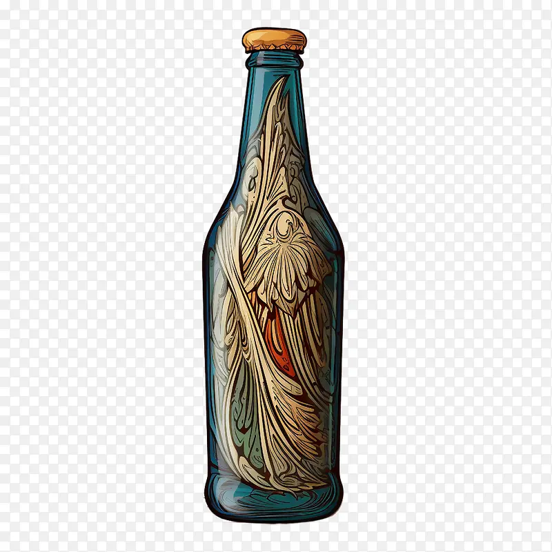 啤酒瓶-啤酒瓶啤酒瓶手绘自然波浪设计