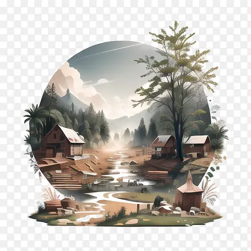抽象自然-抽象自然乡村山溪村