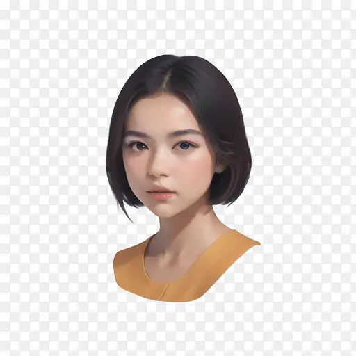 女孩-女孩亚洲女人黄色衬衫棕色眼睛长发