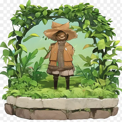 卡通-卡通小屋帽子树丛