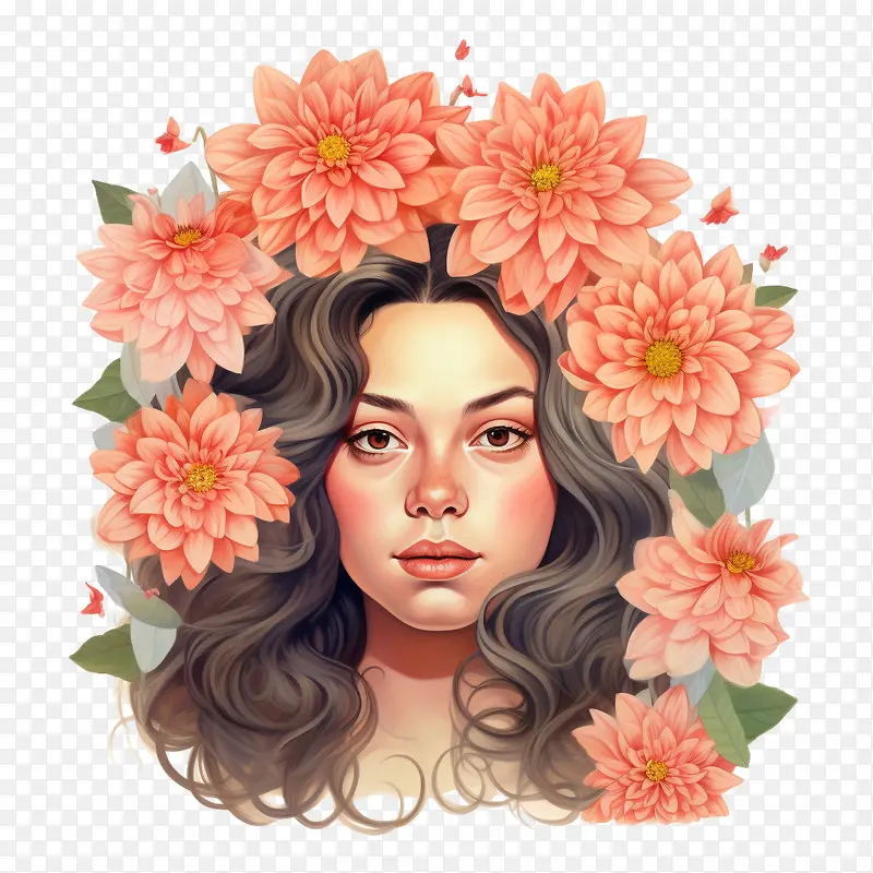 大丽花花-大丽花花女孩肖像时尚女孩美丽自然
