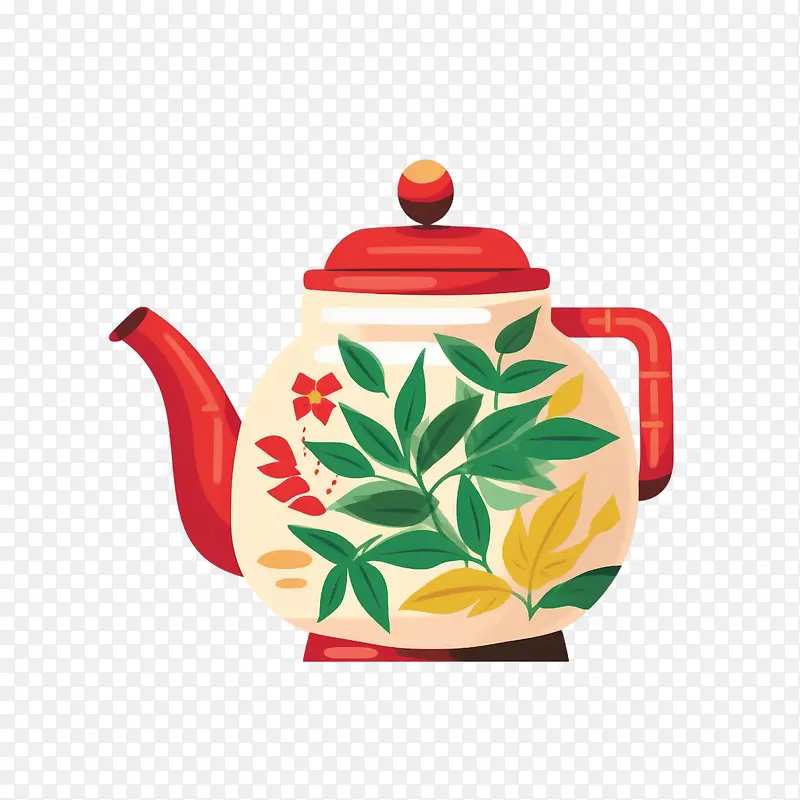 茶壶-茶壶茶壶红色木柄白色壶嘴