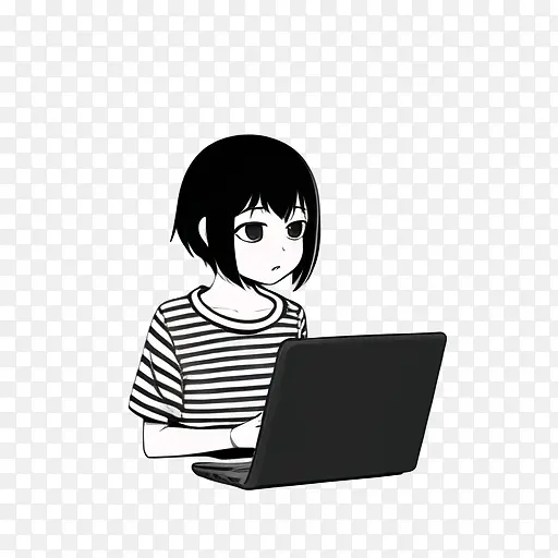 女孩-女孩女人笔记本电脑条纹衬衫黑色背景