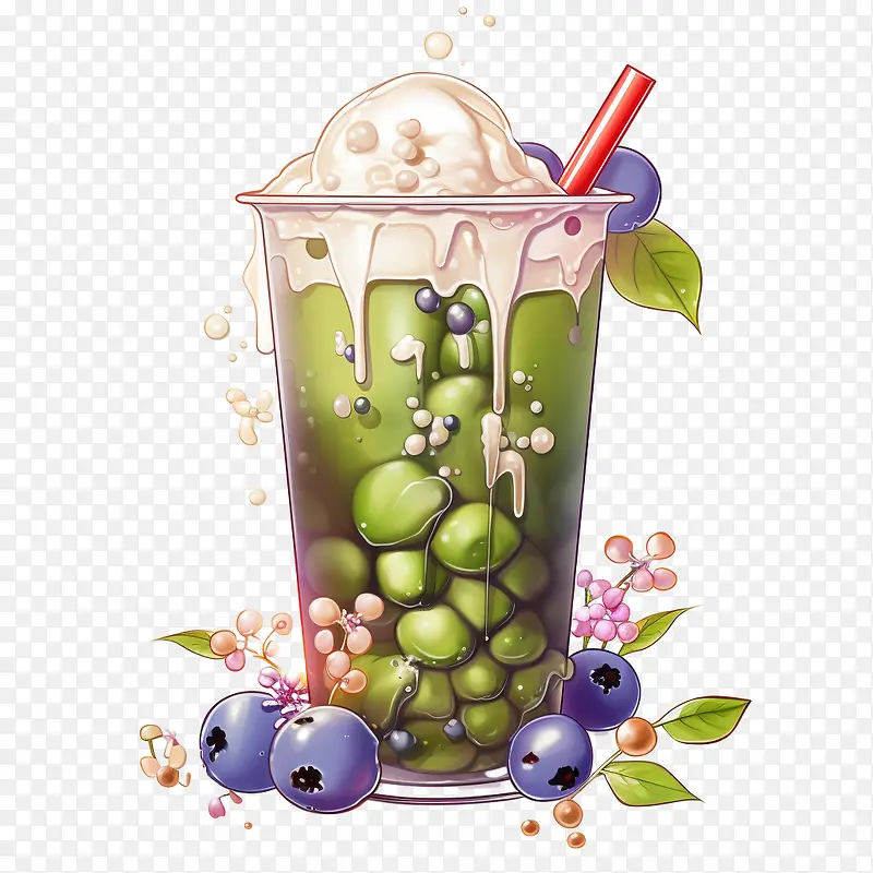 抹茶珍珠奶茶-抹茶珍珠奶茶绿色冰沙健康饮料果味冰沙提神饮料