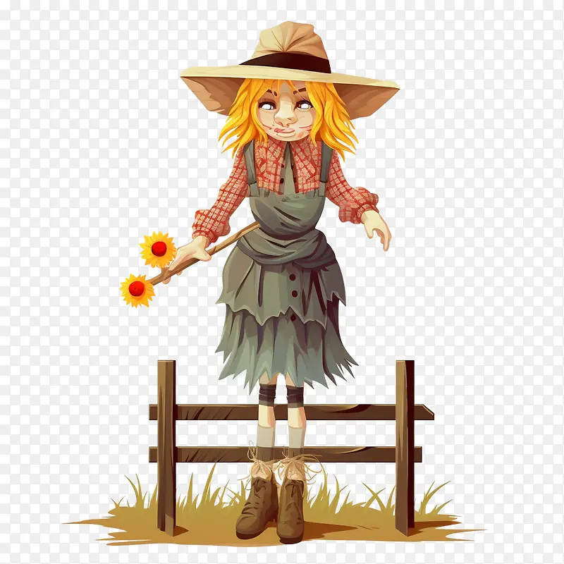 稻草人-稻草人可爱女孩农场向日葵