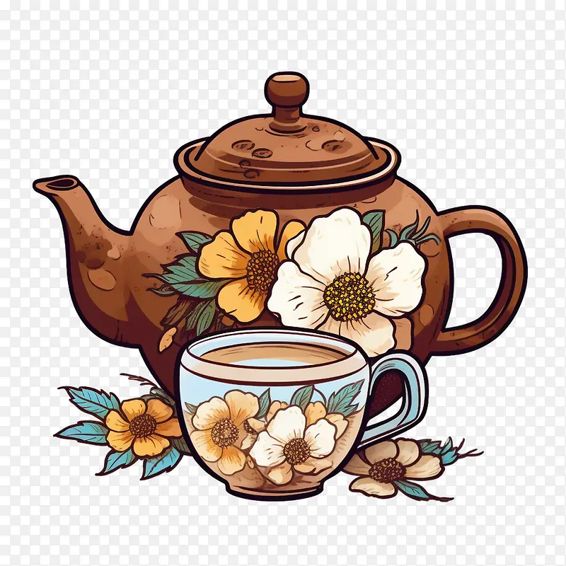 茶壶-茶壶茶壶花卉复古