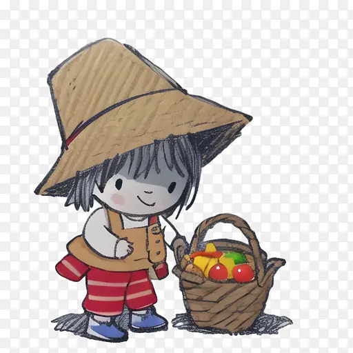 卡通-卡通儿童农夫帽子篮子